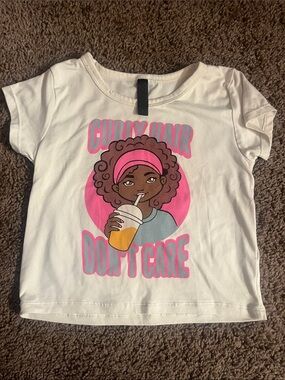 Girls White Graphic Tee - Curly Hair Don't Care Pink Accent
